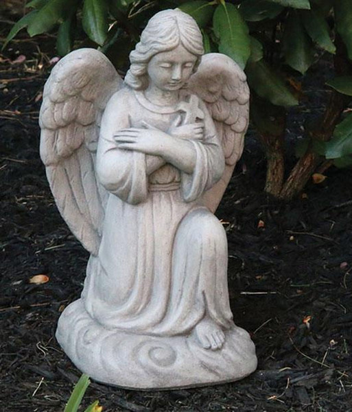 Angel holiding Crucifix Cross Garden Cement Stone Religious Catholic